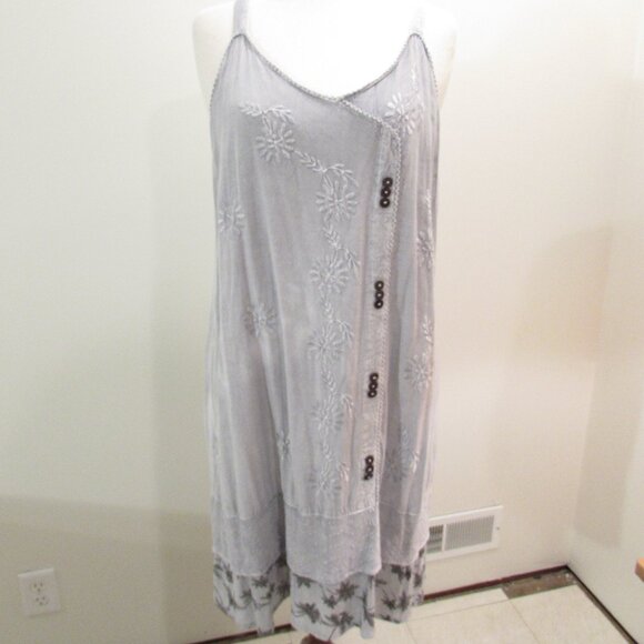 Raya Sun Silver Gray Tropical Print Embroidered Sun Dress 3X - Picture 1 of 16
